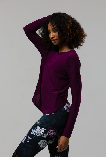 Image Title Onzie Tulip Back Long Sleeve Top - Aubergine